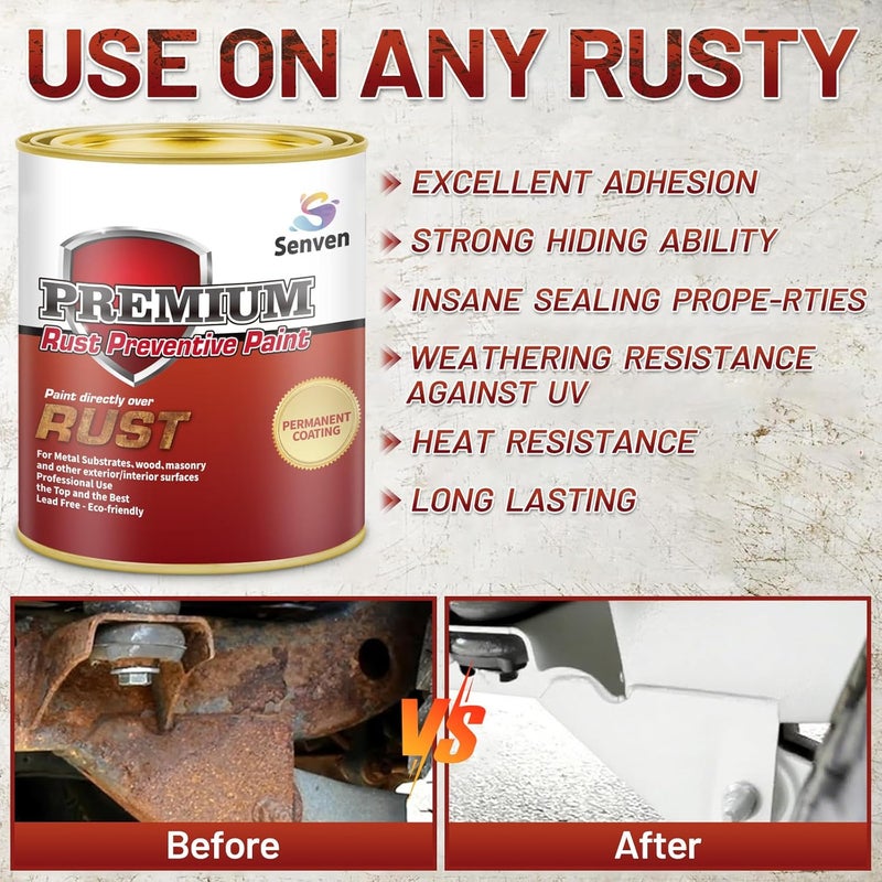 SENVEN Rust-Stop and Corrosion Permanently Rust Preventive Coating Anti-Rust Automotive Rust Reformer for Metal & Seal, Rust Converter Non-Porous Protective Barrier High Gloss White Metallic Paint 35 Fl Oz - Image 3